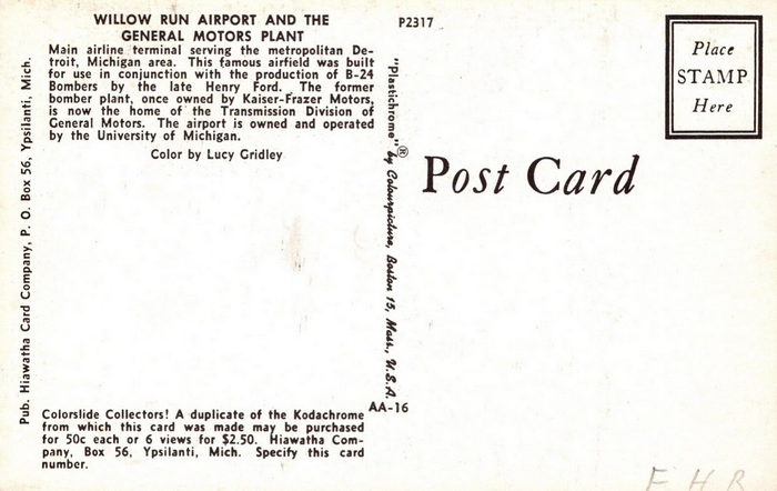 Willow Run Airport - Old Postcard